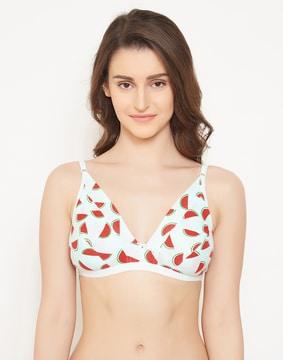 printed non-padded medium coverage non-wired plunge bra