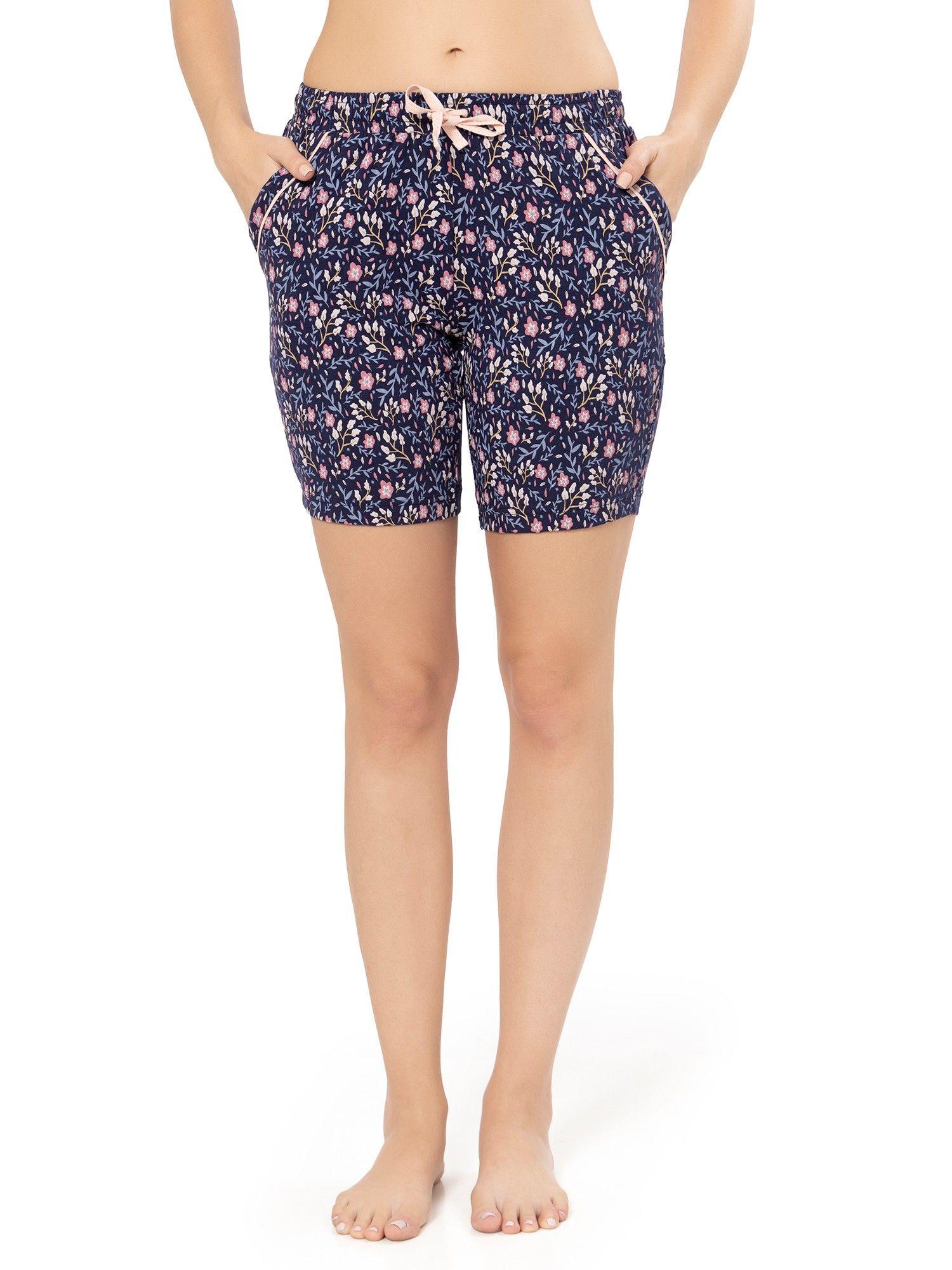 printed non padded non-wired mid rise shorts - blue