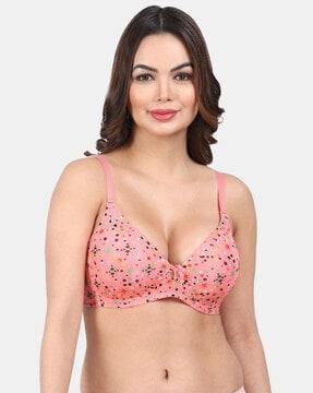 printed non-wired t-shirt bra with adjustable strap