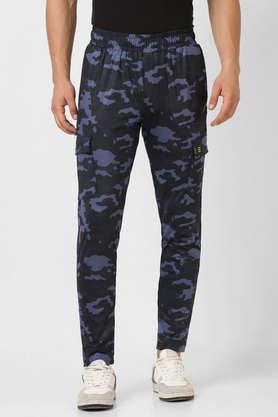 printed nylon regular fit men's track pants - navy