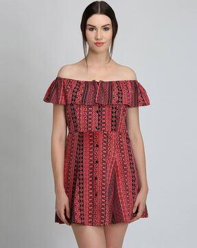 printed off shoulder a-line dress