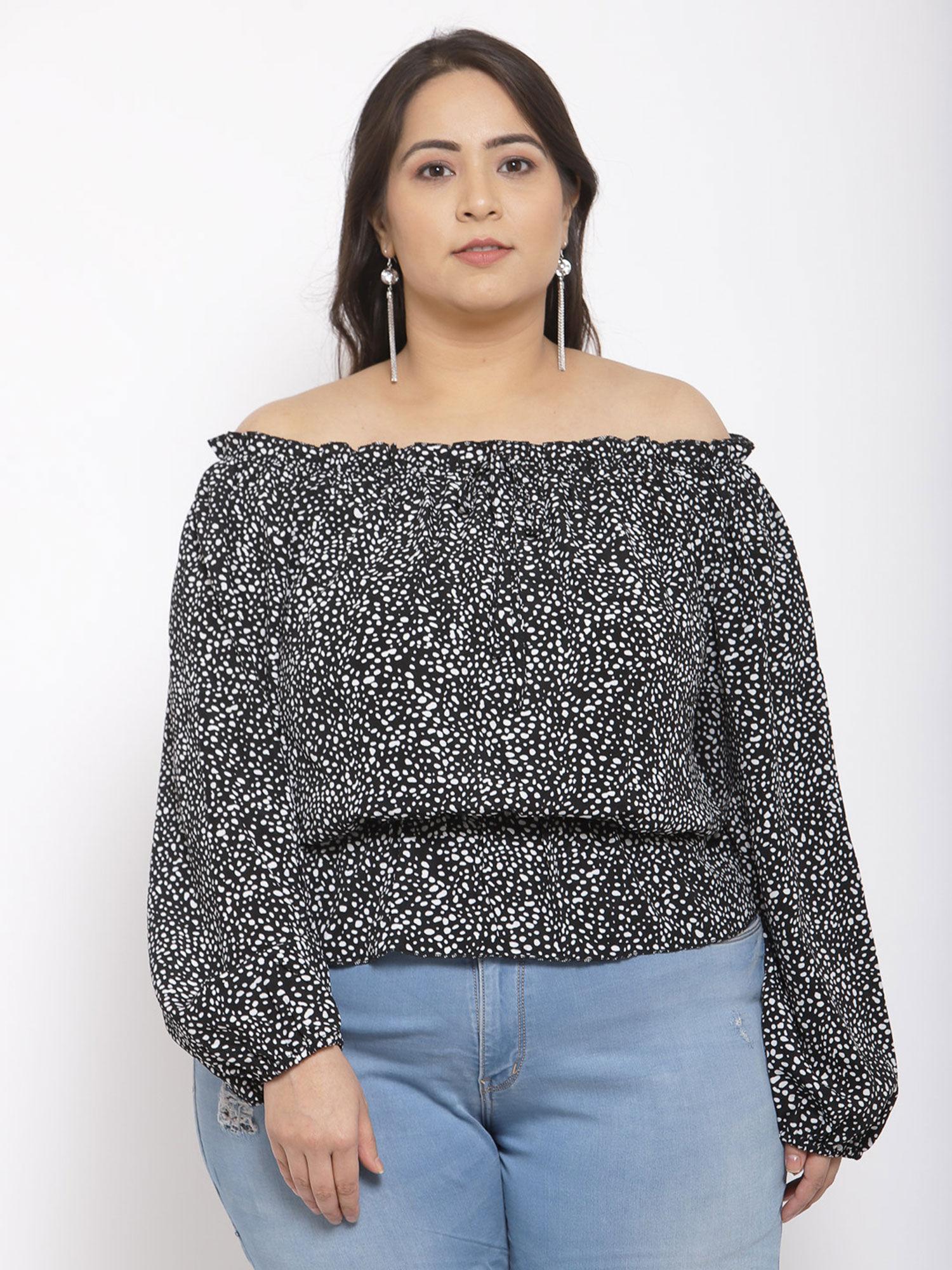 printed off shoulder plus size blouse