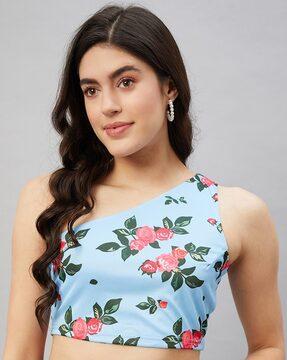 printed one-shoulder crop top