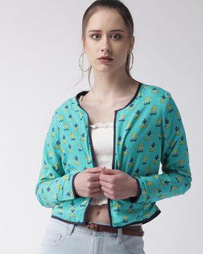 printed open-front jacket with welt pocket