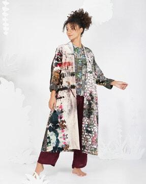 printed open-front jacket