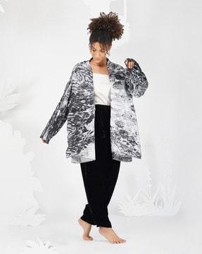 printed open-front jacket