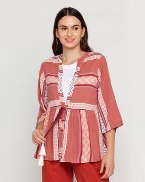 printed open-front shrug with tie-up