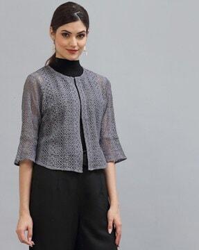 printed open-front shrug