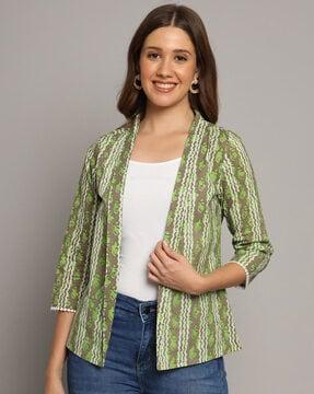 printed open-front shrug