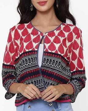 printed open-front tunic