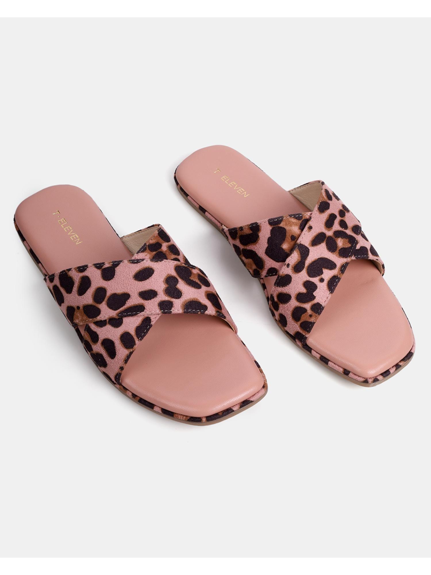 printed open toe flats-peach