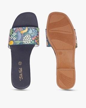 printed open-toe slip-on sandals