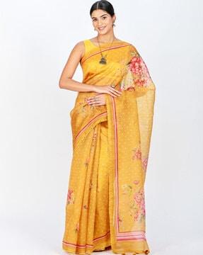 printed organza silk saree