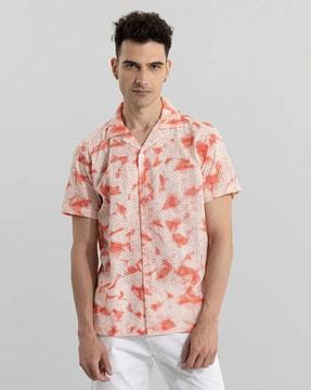 printed oversized shirt with cuban collar