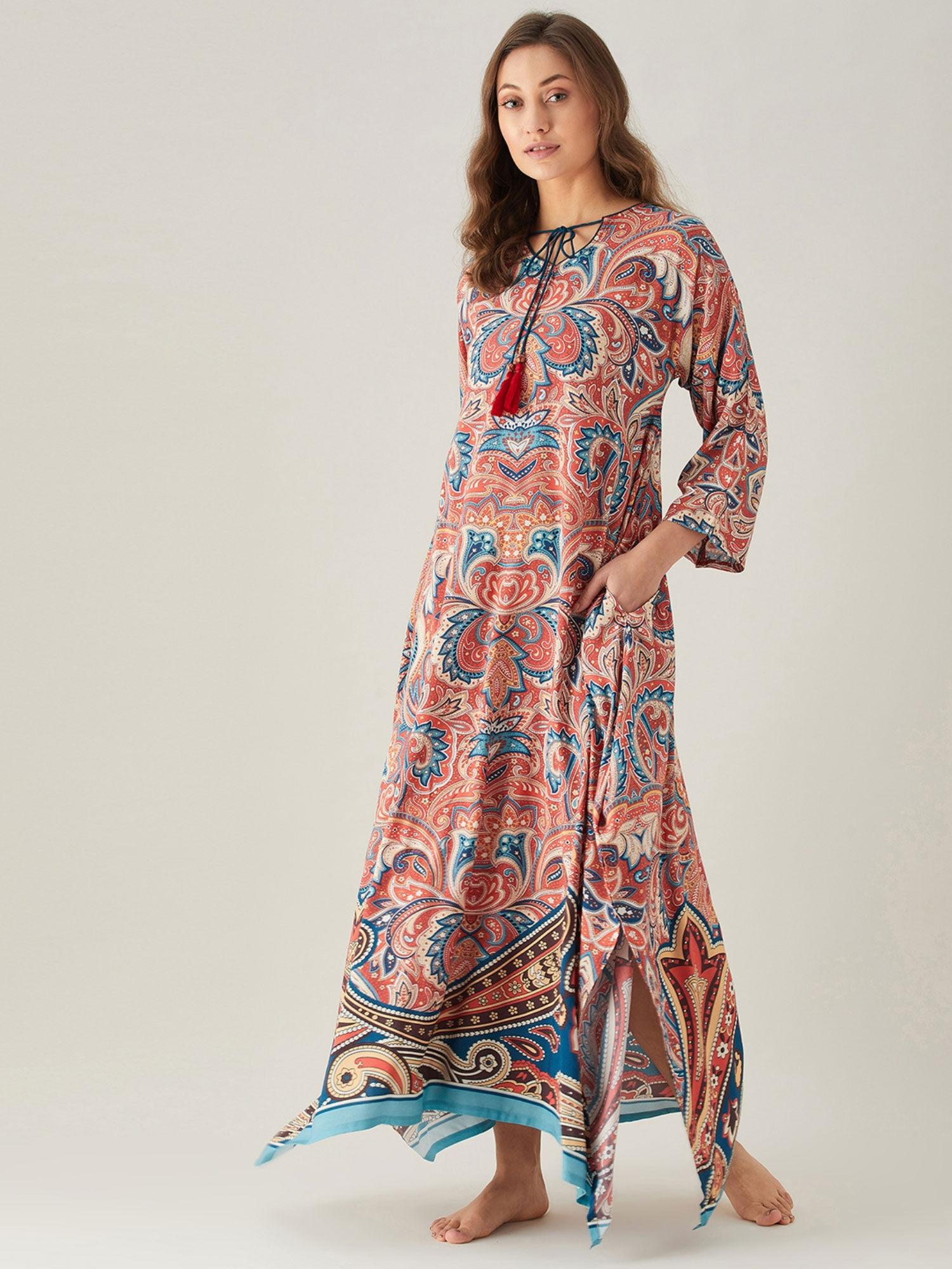 printed paisley print nightdress - red