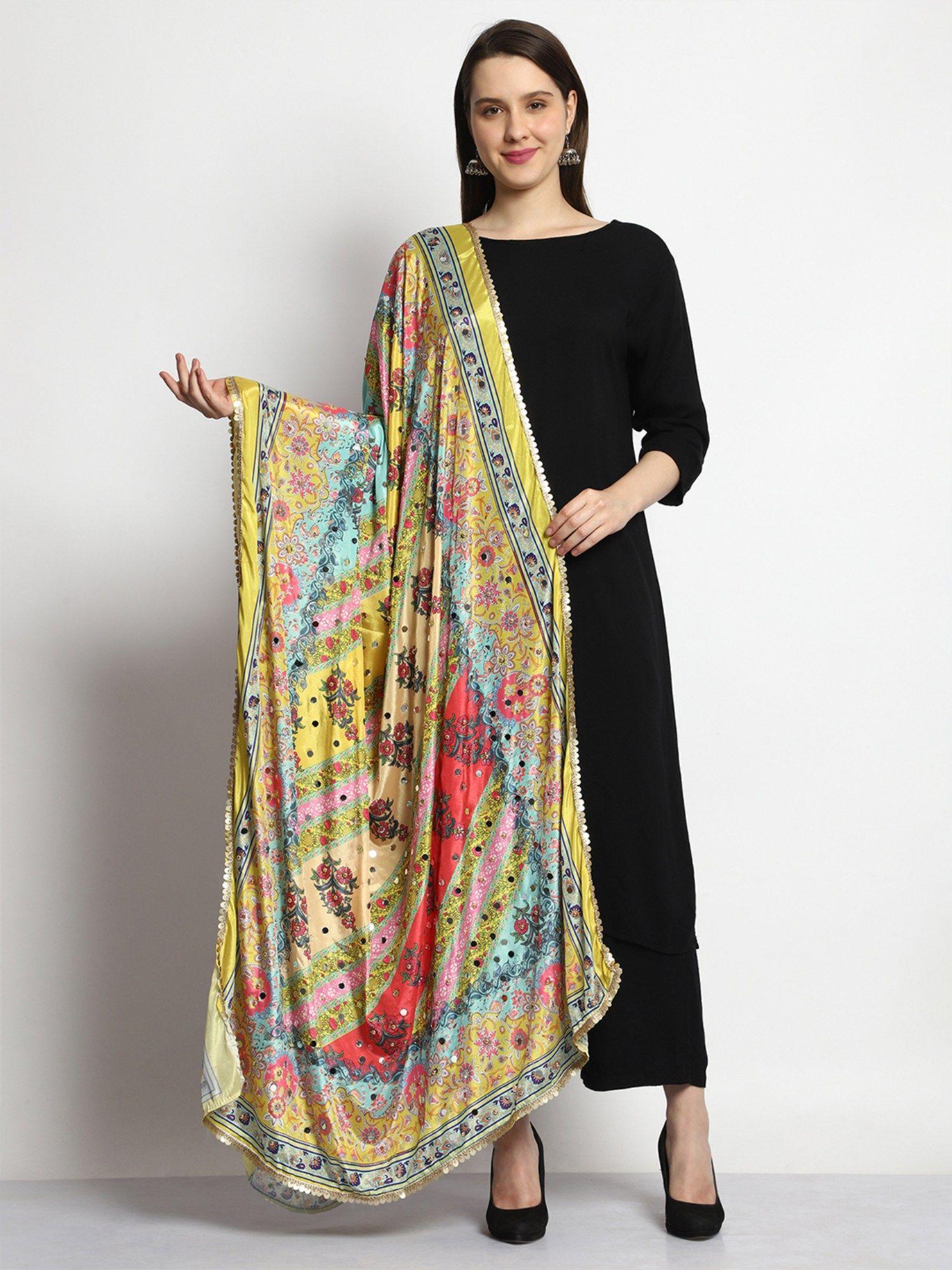 printed pakistani bridal chiffon dupatta with mirror work