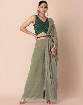 printed palazzos with attached dupatta & contrast blouse