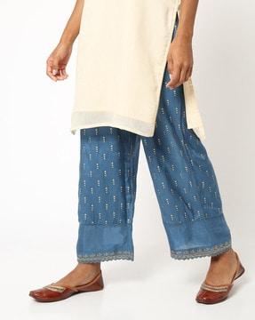 printed palazzos with drawstring fastening