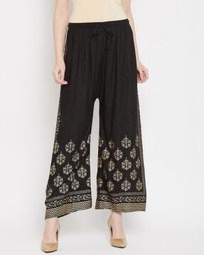 printed palazzos with drawstring waist