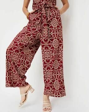 printed palazzos with waist tie-up