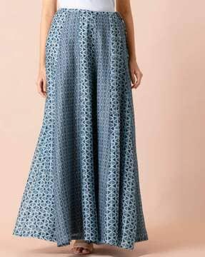 printed panelled flared palazzos with drawstring waist