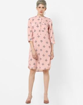 printed panelled tunic with flap pockets