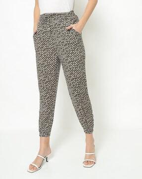 printed pants with elasticated drawstring waist