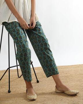 printed pants with semi-elasticated waist