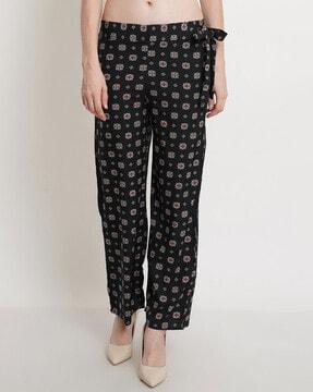 printed pants with waist tie-up