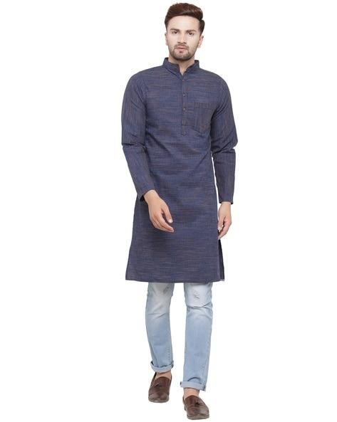 printed patch-pocket long kurta