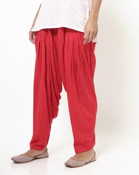 printed patiala pants with drawstring waist