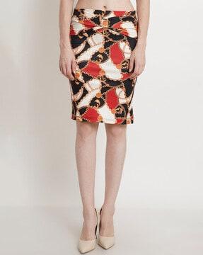 printed pencil skirt with elasticated waist