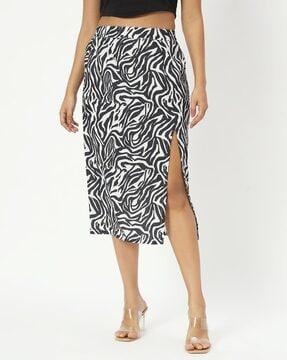 printed pencil skirt with slit