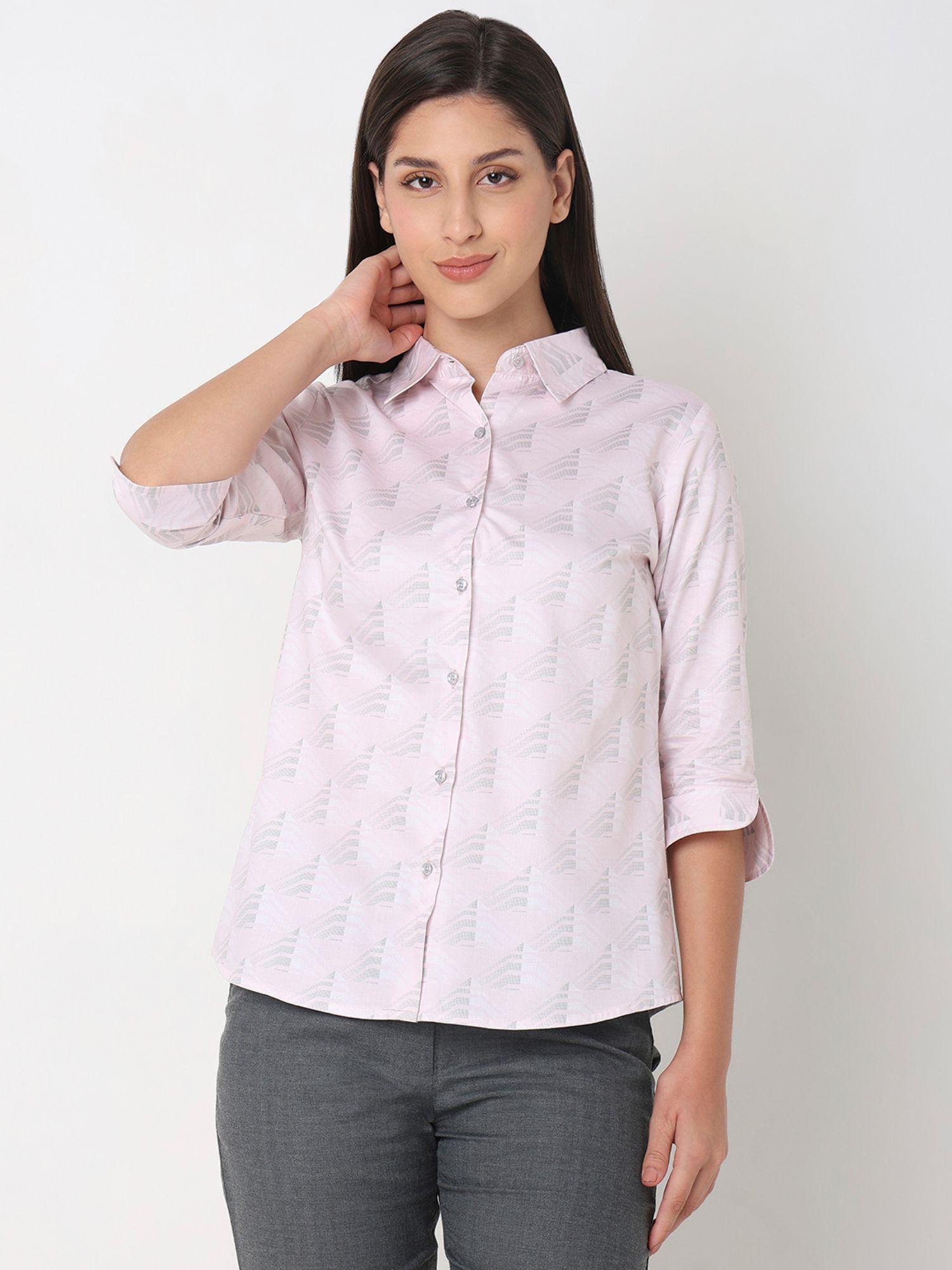 printed pink shirt collar neck