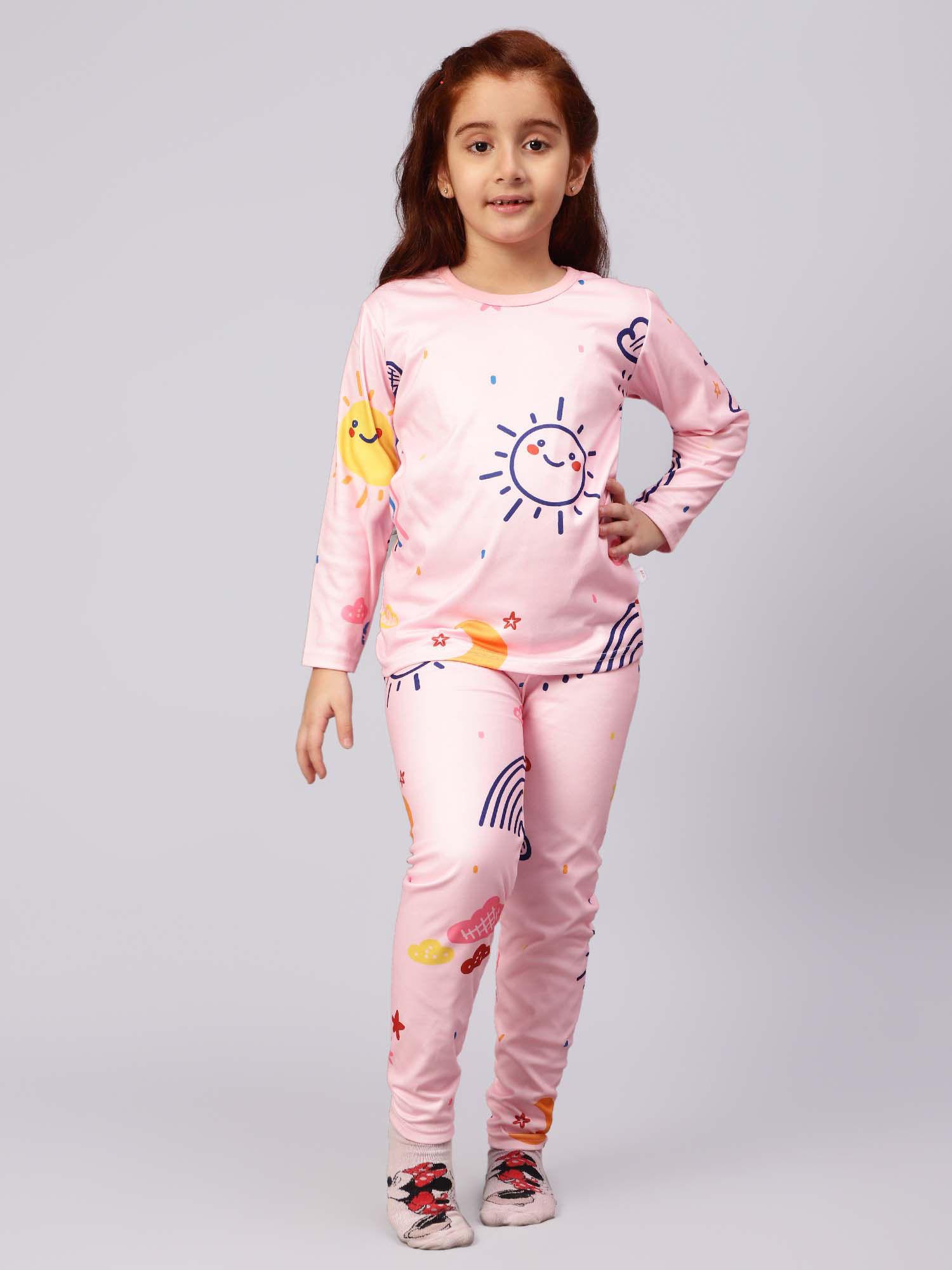 printed pink t-shirt with pants for girls (set of 2)