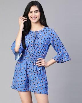 printed playsuit with bell sleeves