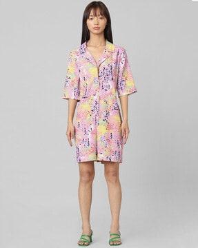 printed playsuit with spread collar