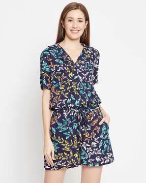 printed playsuit with waist tie-up