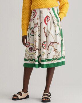 printed pleated a-line skirt with insert pocket