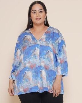 printed plus size v-neck tunic