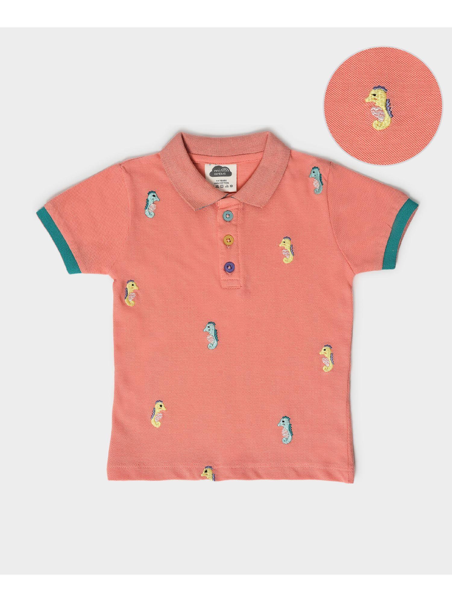 printed polo t-shirt for kids peach