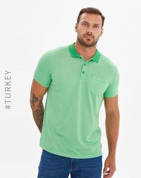 printed polo t-shirt with patch pocket