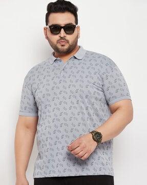printed polo t-shirt with ribbed hem
