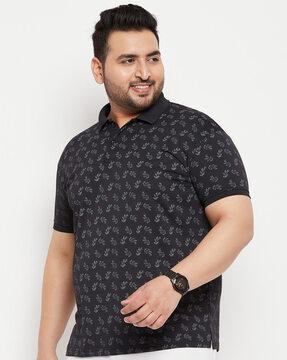 printed polo t-shirt with ribbed hem