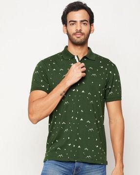 printed polo t-shirt with ribbed hem