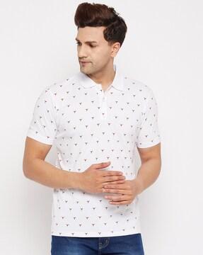 printed polo t-shirt with ribbed hem