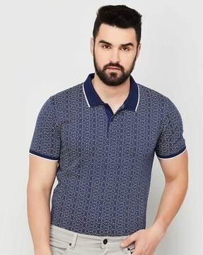 printed polo t-shirt with spread collar