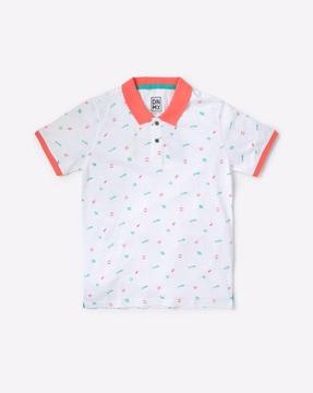 printed polo t-shirt with vented hemline