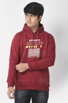 printed poly cotton hood boys sweatshirt - maroon
