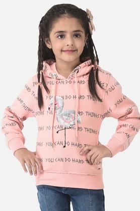 printed poly cotton hood girls sweatshirt - pink